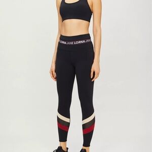 Lorna Jane Black and Red Stripe Leggings